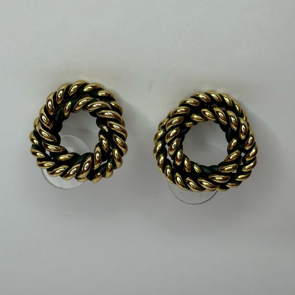 Gold and Black Twisted Rope Earrings - Picture 5 of 5